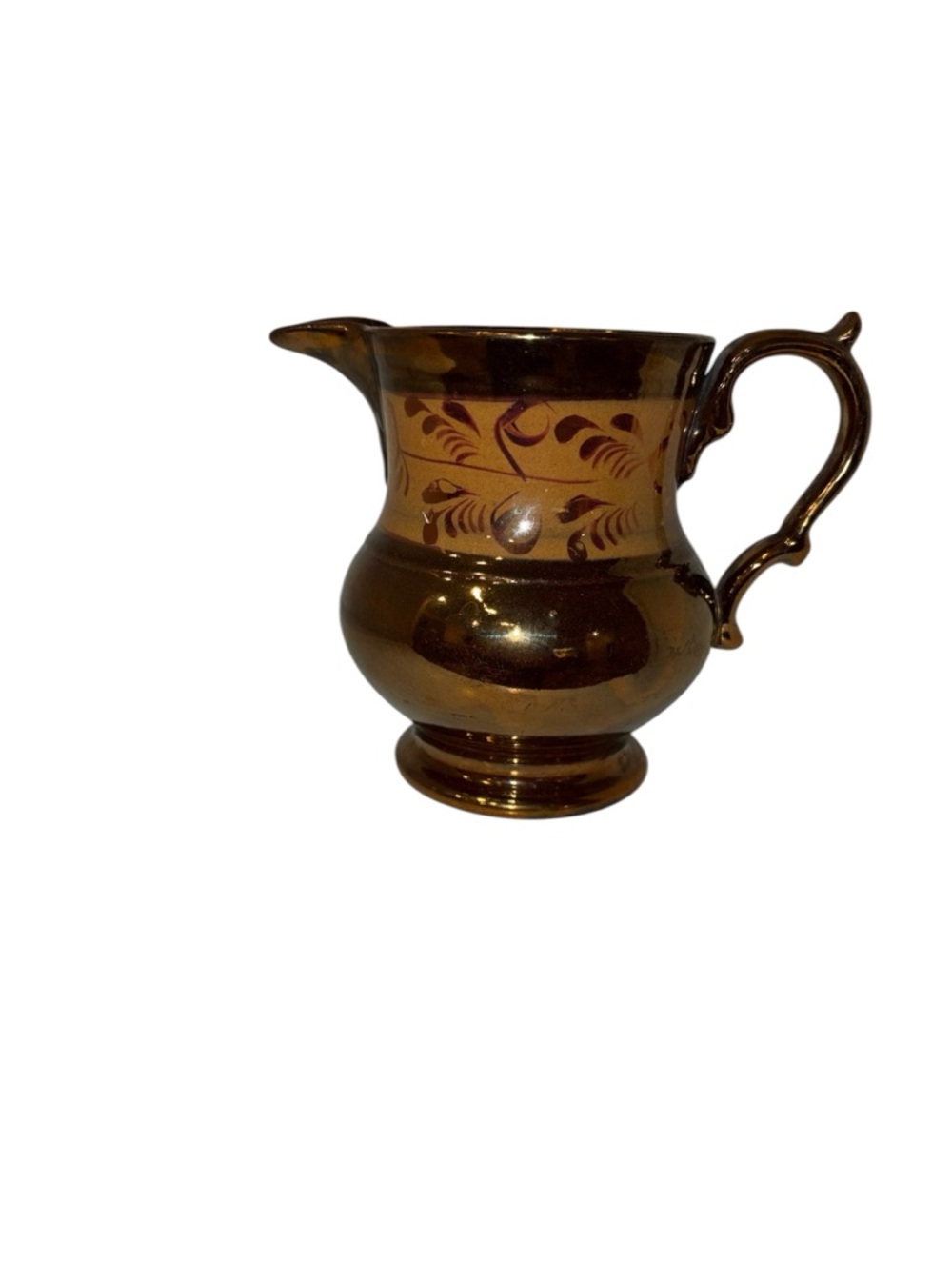 Vintage Copper Lusterware Cream Pitcher Floral Hand Painted Milk Jug England